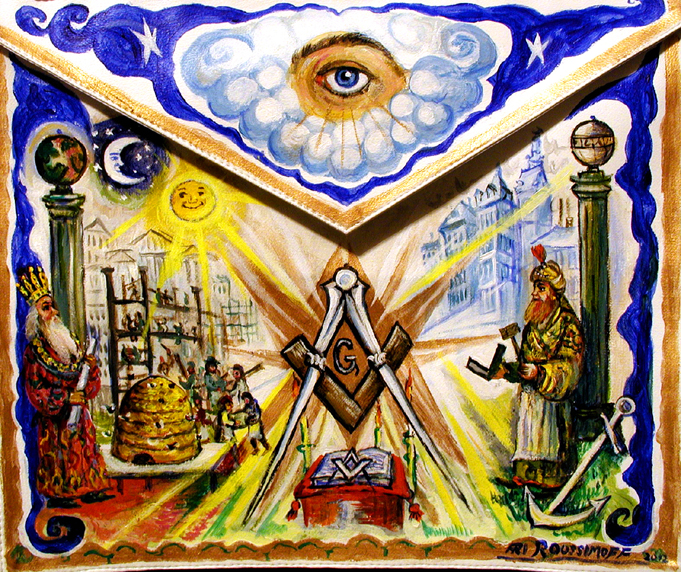 Painted Symbolic Masonic Apron by Artist ARI Roussimoff